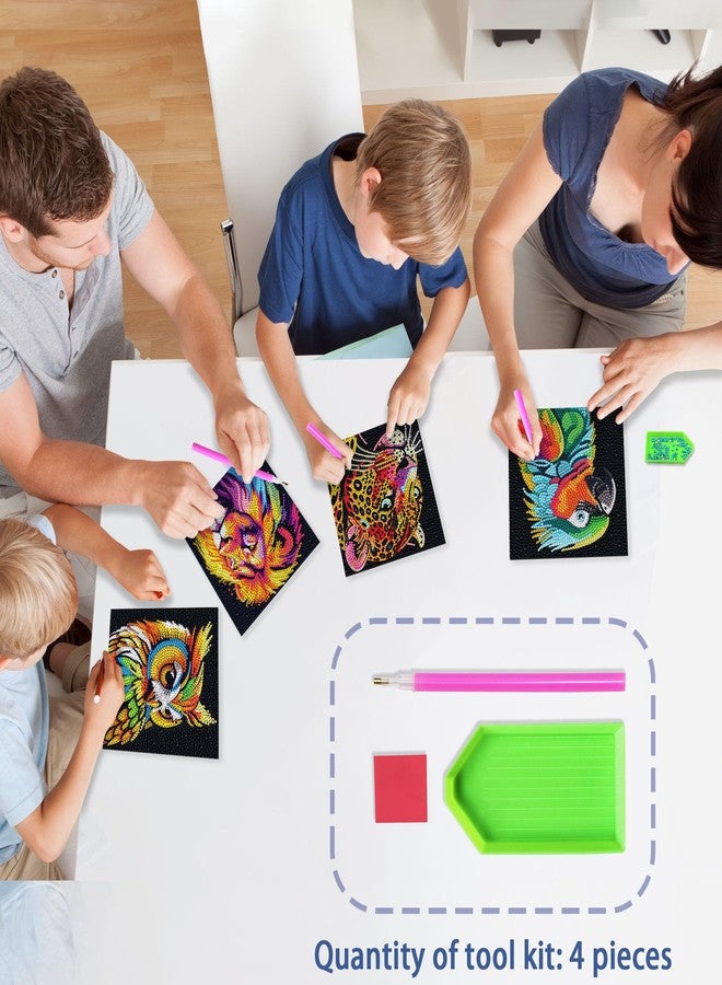 مجموعة أدوات الرسم بالألماس للأطفال من UiSdfuy، فنون وحرف يدوية للأعمار من 8 إلى 12 عامًا، فن الرسم بالألماس للأولاد والبنات، مجموعة من 4 لوحات فنية بالألماس مقاس 6 × 6 بوصة - أسد، بومة، نمر، ببغاء - Image 4